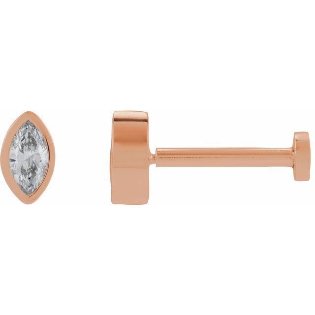Single Miniature Diamond Marquise Press Fit Stud Bezel Earring