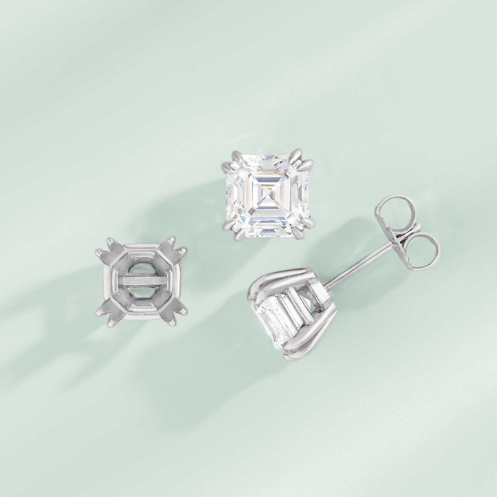 Asscher 4-Prong Double-Claw Earring Mounting