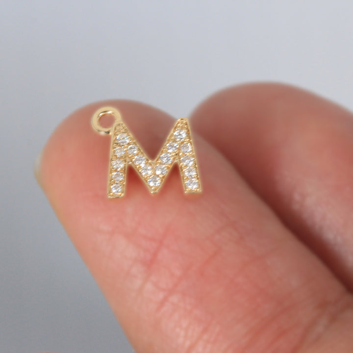 Miniature Letter Capitalized Petite Pave Diamond Initial Charm Dangle