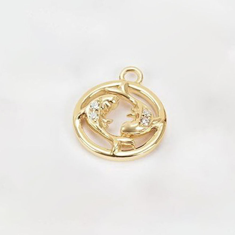 14K Gold Petite Pisces Diamond Zodiac Dangle For Charm Earring Pendant Necklace