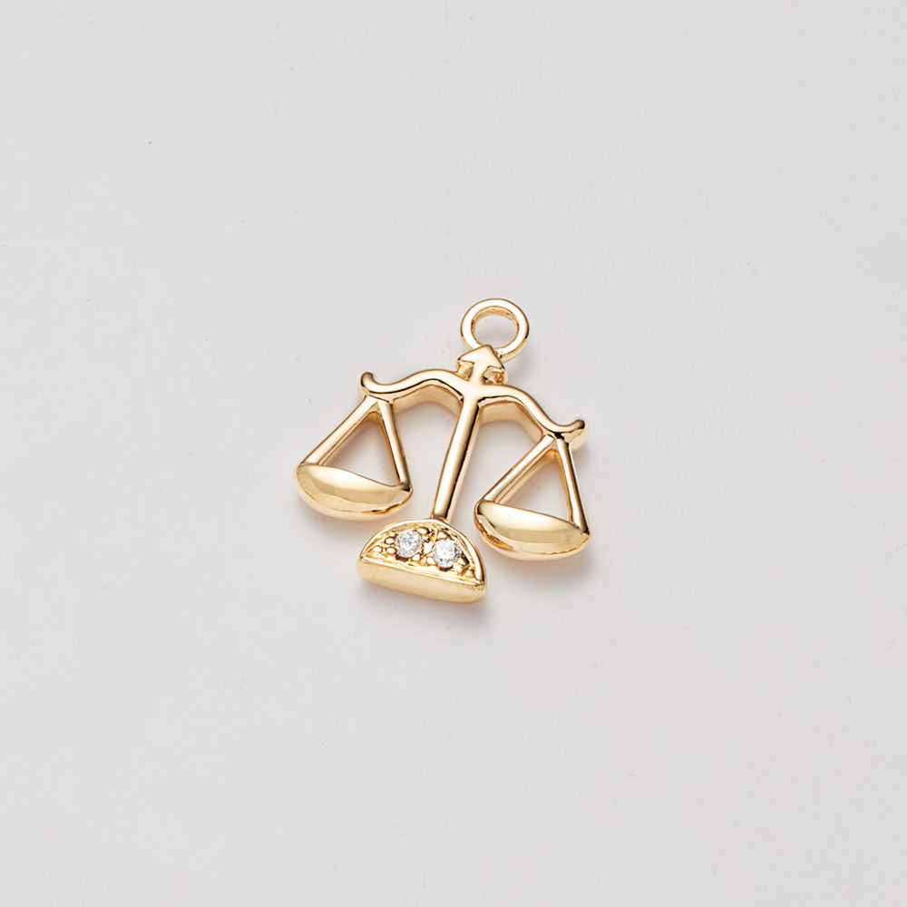14K Gold Petite Libra Diamond Zodiac Dangle For Charm Earring Pendant Necklace