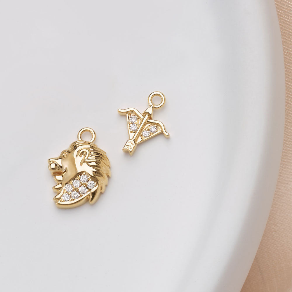 14k gold petite zodiac Sagittarius and Leo diamond dangle.