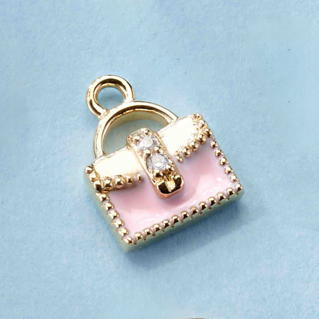 14k gold miniature enamel purse dangle.