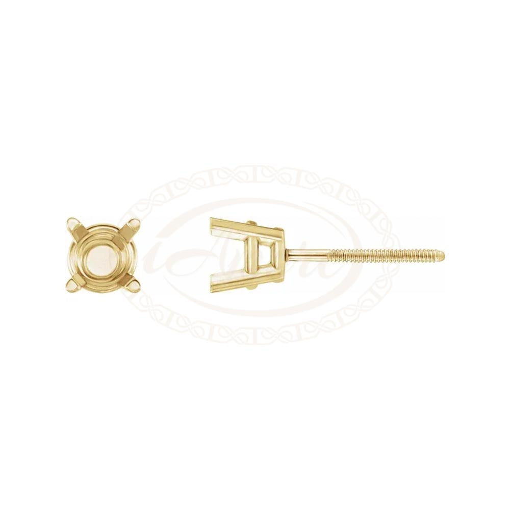 14K Gold Round 4 Prong Basket Threaded Stud Earring Mountings