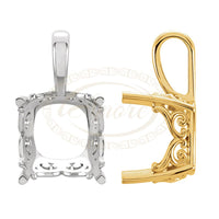 Cushion Solitaire Vintage Scroll Pendant Setting Mounting