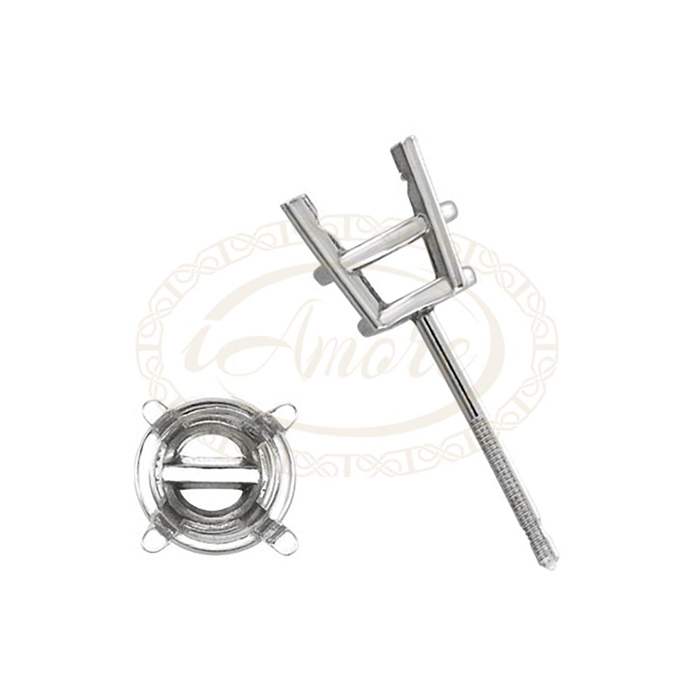 14K 18K Gold Round Pre-Notched Basket Threaded Screw Earring Mounting