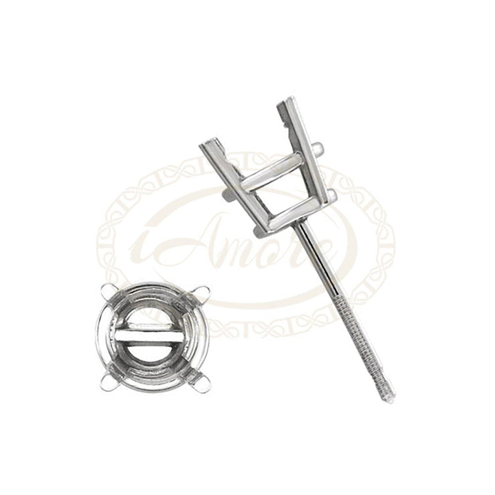 14K 18K Gold Round Pre-Notched Basket Threaded Screw Earring Mounting