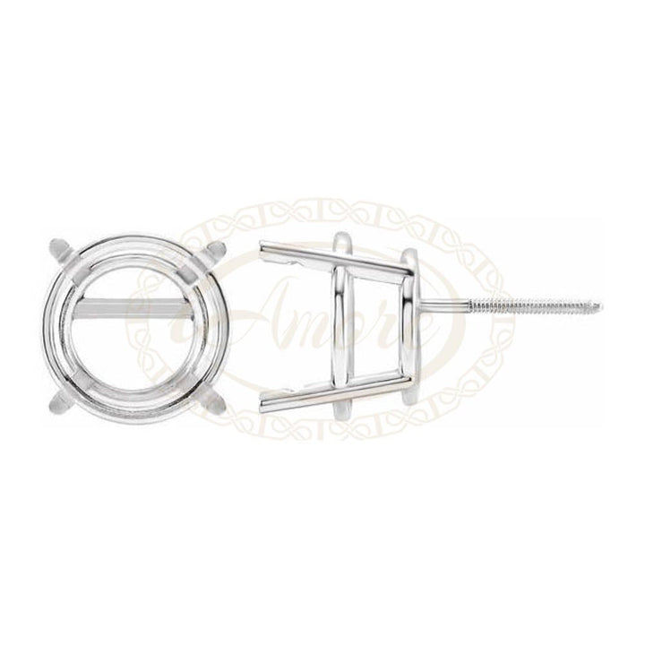14K 18K Gold Round Pre-Notched Basket Threaded Screw Earring Mounting