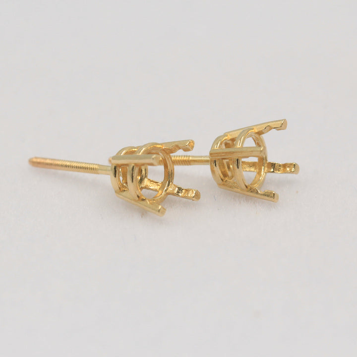 14K 18K Gold Round Pre-Notched Basket Threaded Screw Earring Mounting