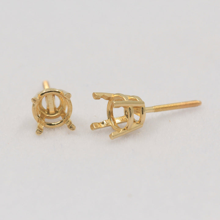 14K 18K Gold Round Pre-Notched Basket Threaded Screw Earring Mounting