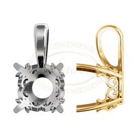 Round Solitaire Vintage Scroll Pendant Setting Mounting