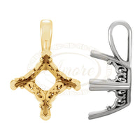 Square Princess Solitaire Pendant Vintage Scroll Mountings
