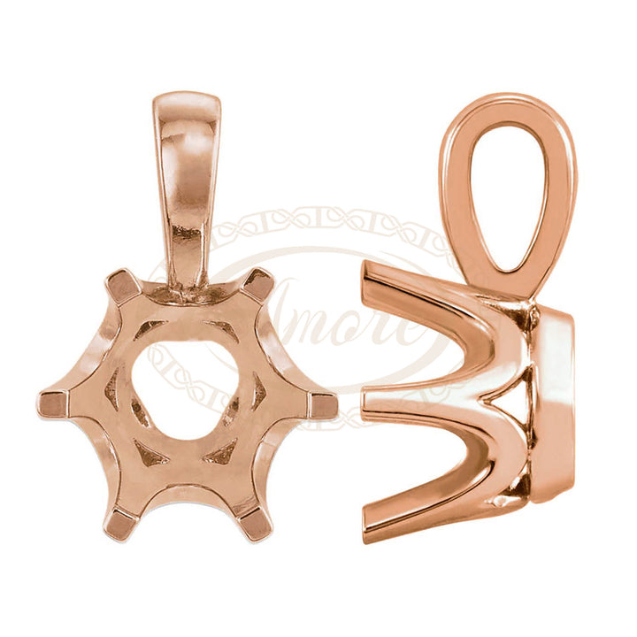Round 6 Prong Crown Solitaire Pendant setting Mountings