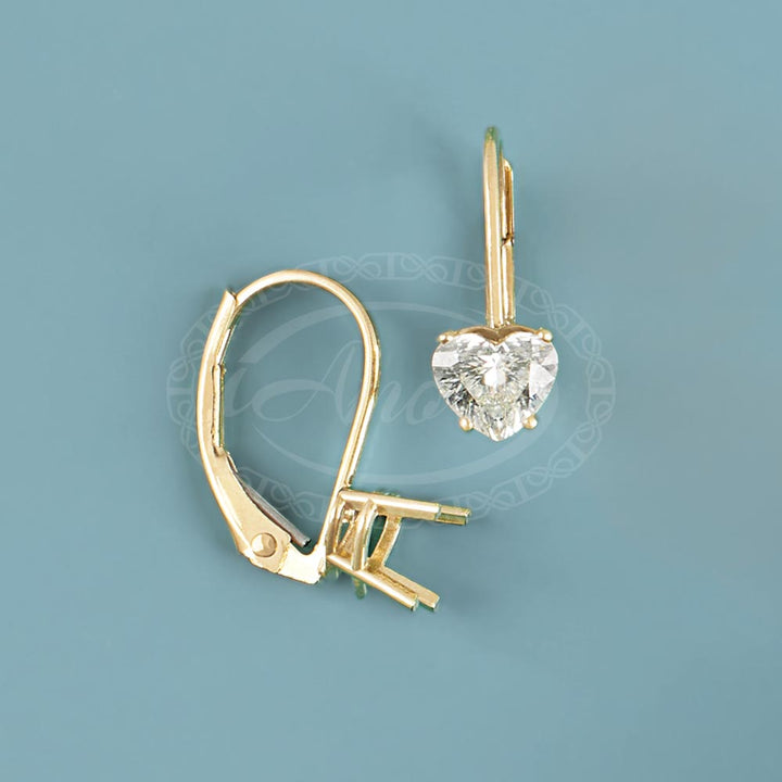 Heart basket lever back earring mountings in 14k gold.