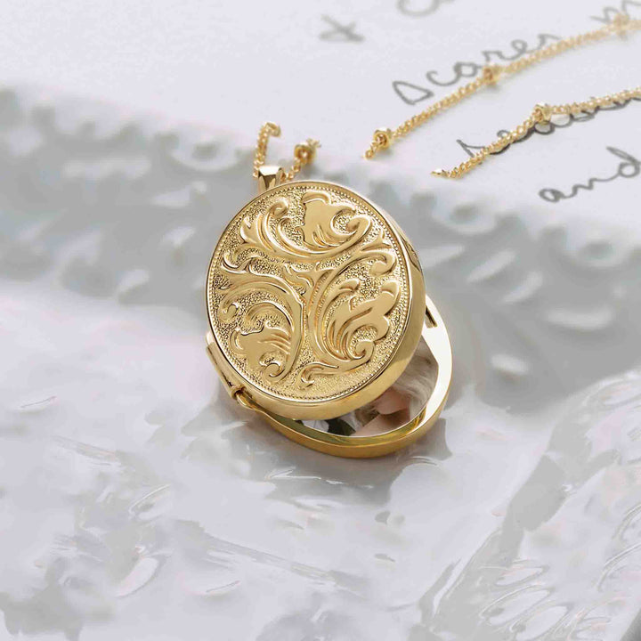 14K Yellow Embossed Oval Locket