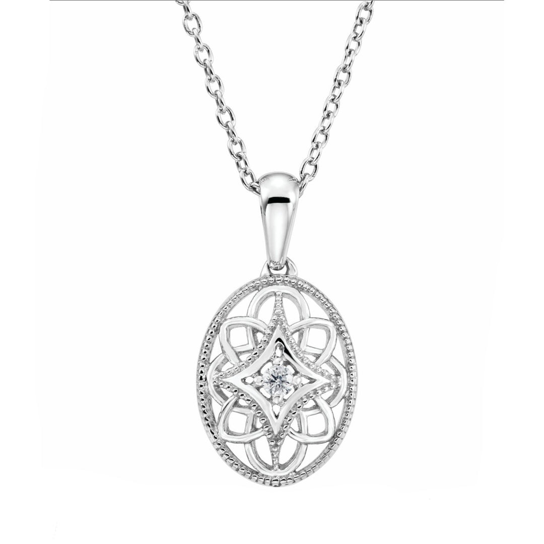 Sterling Silver Vintage Filigree Oval Diamond Necklace