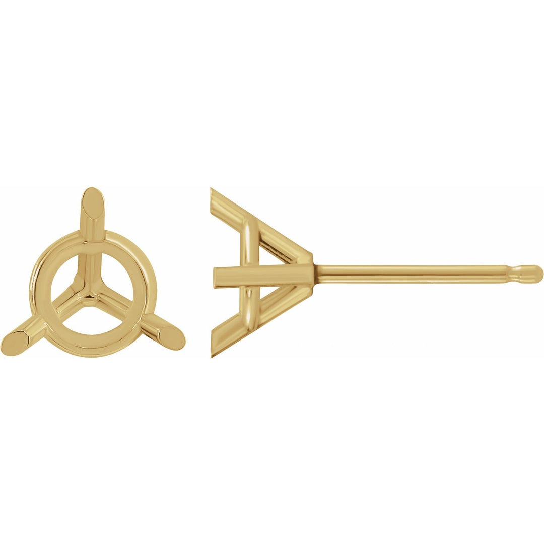 Pair 14K Gold 3-Prog Round Martini Cocktail Stud Earring Mountings