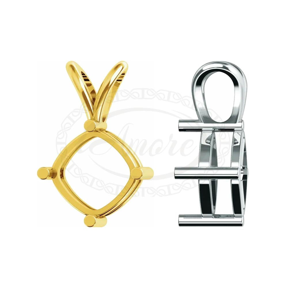 Cushion Solitaire Basket Pendant Setting Mountings