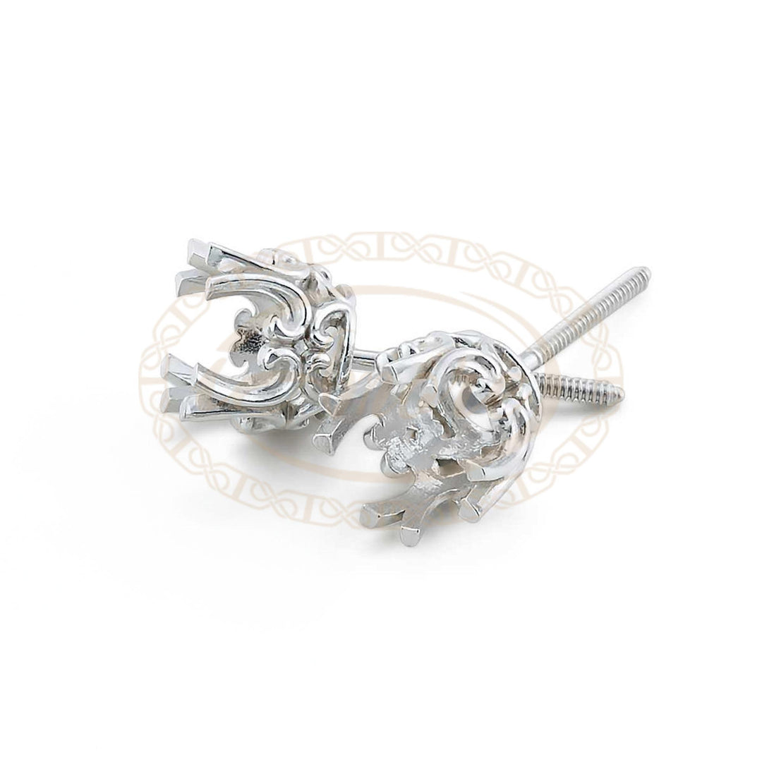 Pair Round Fancy Scroll Stud Threaded Studs Earring Mounting