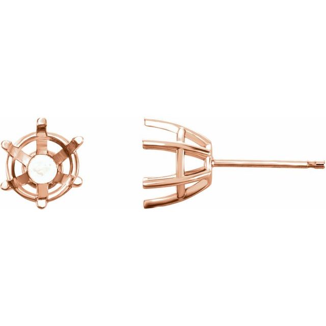 14k rose gold 6 prong basket stud earring mountings