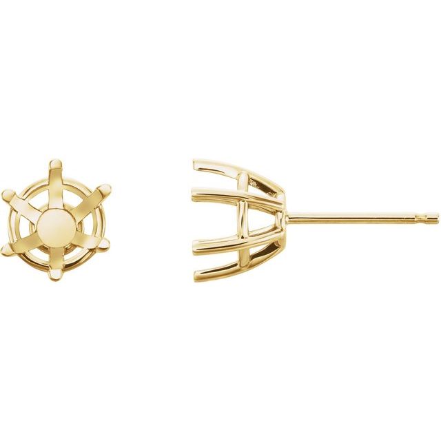 14k yellow gold 6 prong basket stud earring mountings