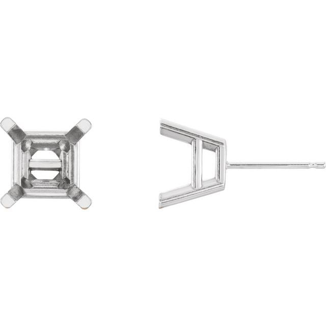 Platinum Square Stud 4-Prong Princess Basket Earring Mountings