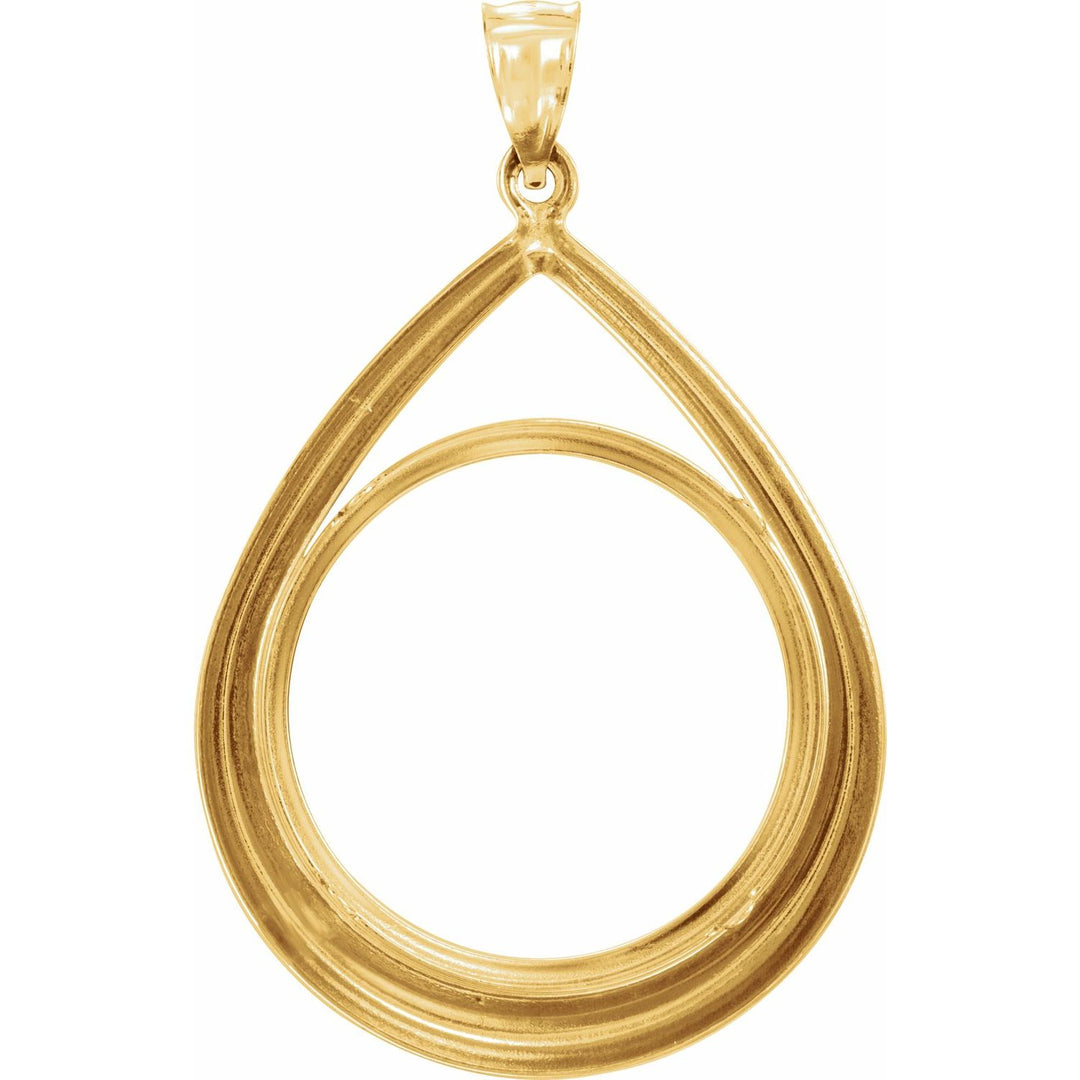 14K Gold Teardrop Coin Frame Pendant Mounting for 27x2.2 mm coin