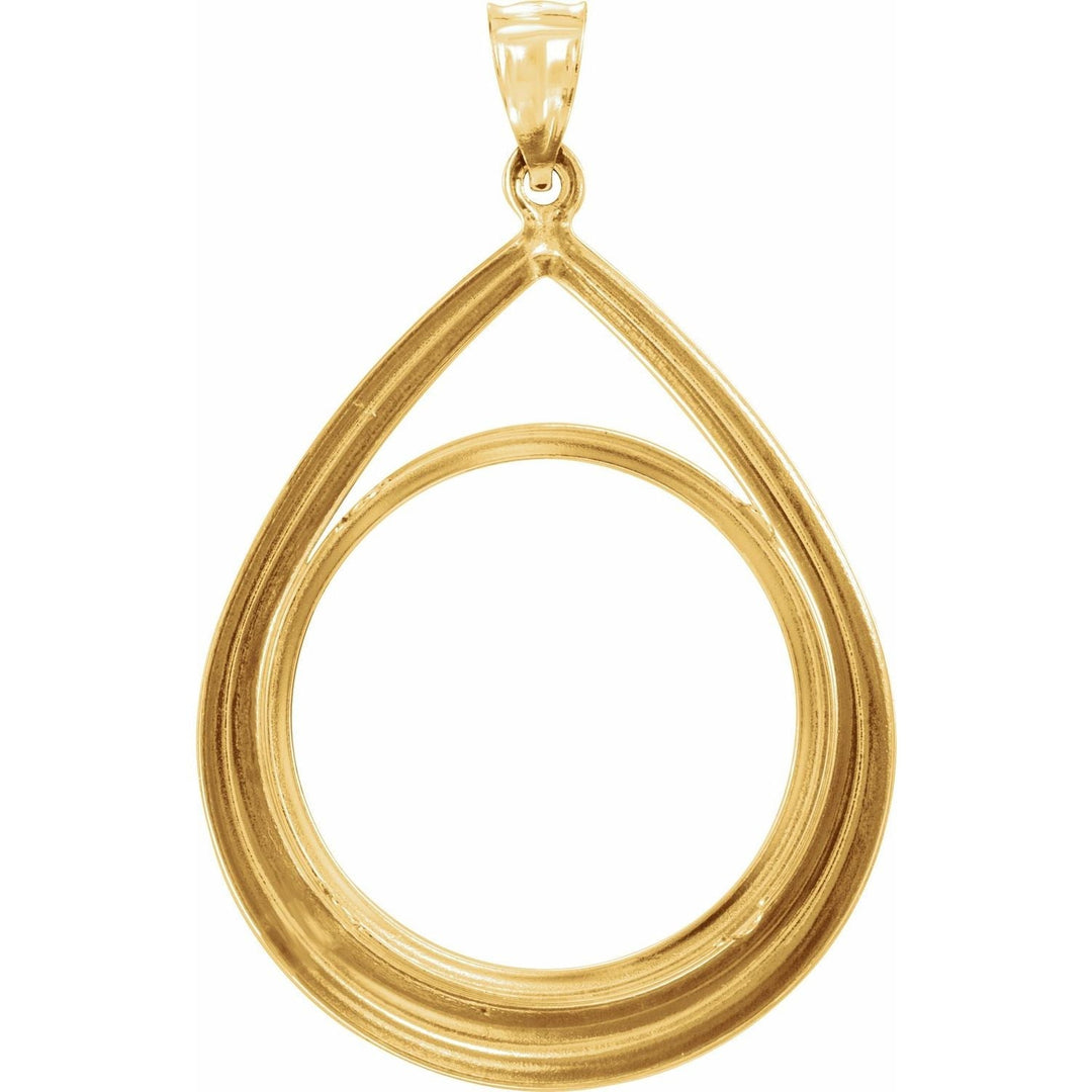 14K Yellow Gold Teardrop Coin Frame Pendant Mounting for 17.9x1.2 mm coin