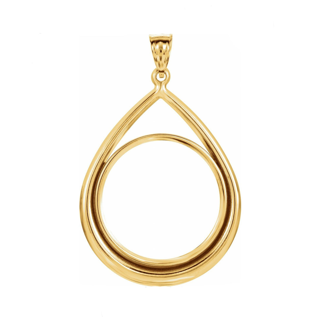 14K Gold Teardrop Coin Frame Pendant Mounting for 27x2.2 mm coin