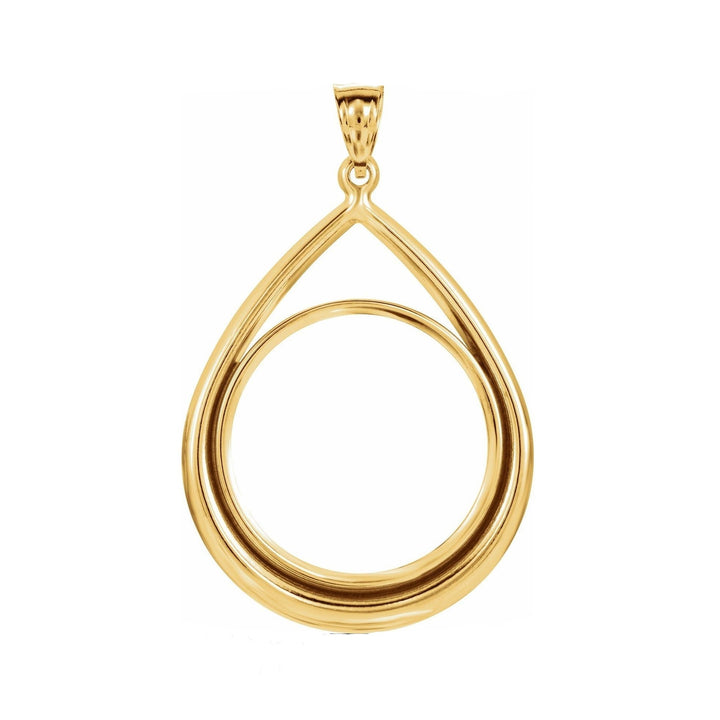 14K Gold Teardrop Coin Frame Pendant Mounting for 17.9x1.2 mm coin