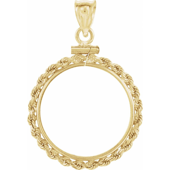 14K Yellow Rope Coin Frame Bezel Pendant Mounting for 21.5x1.5 mm Coin