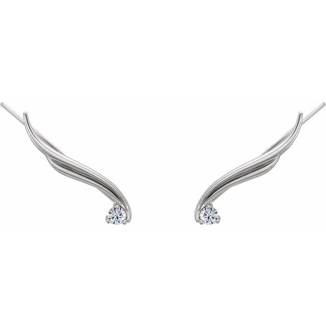 14k white gold diamond wavy ear climbers.