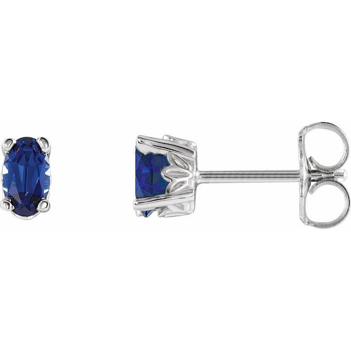 14K Gold Oval 5x3mm Lab-Grown Emerald, Ruby, Blue Sapphire Stud Earrings