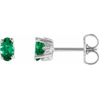 14K Gold Oval 5x3mm Lab-Grown Emerald, Ruby, Blue Sapphire Stud Earrings