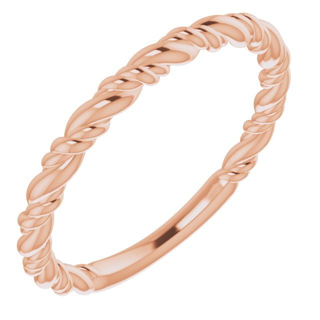 14K rose gold stackable rope ring.