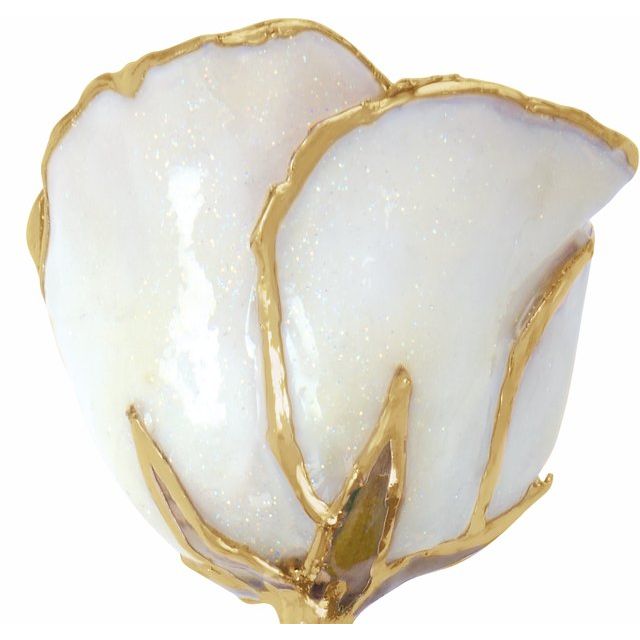 Lacquered Sparkle White Diamond Colored Rose with Gold Trim April Birthstone