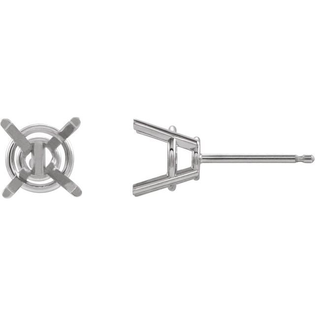 14k white gold 4 prong basket stud earring mountings