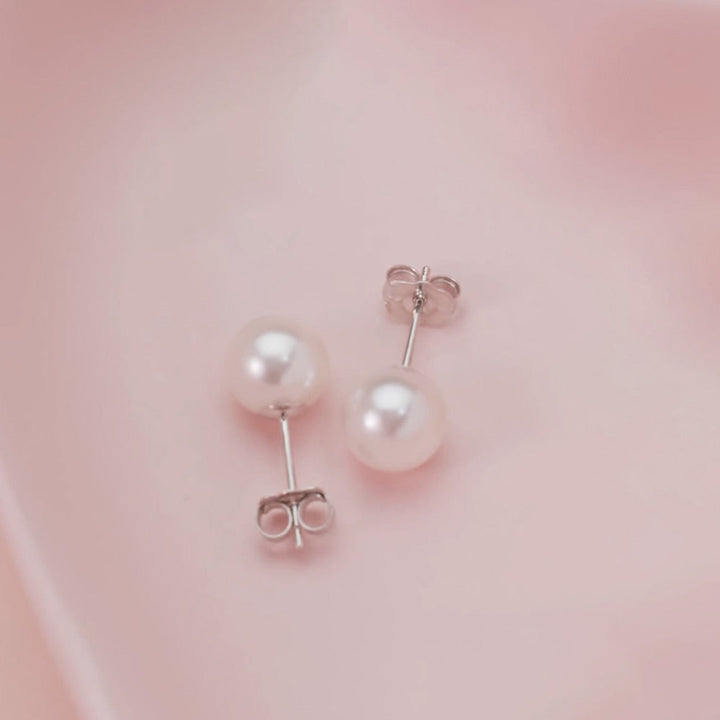 14K Solid Gold Akoya Cultured Pearl Stud Earrings