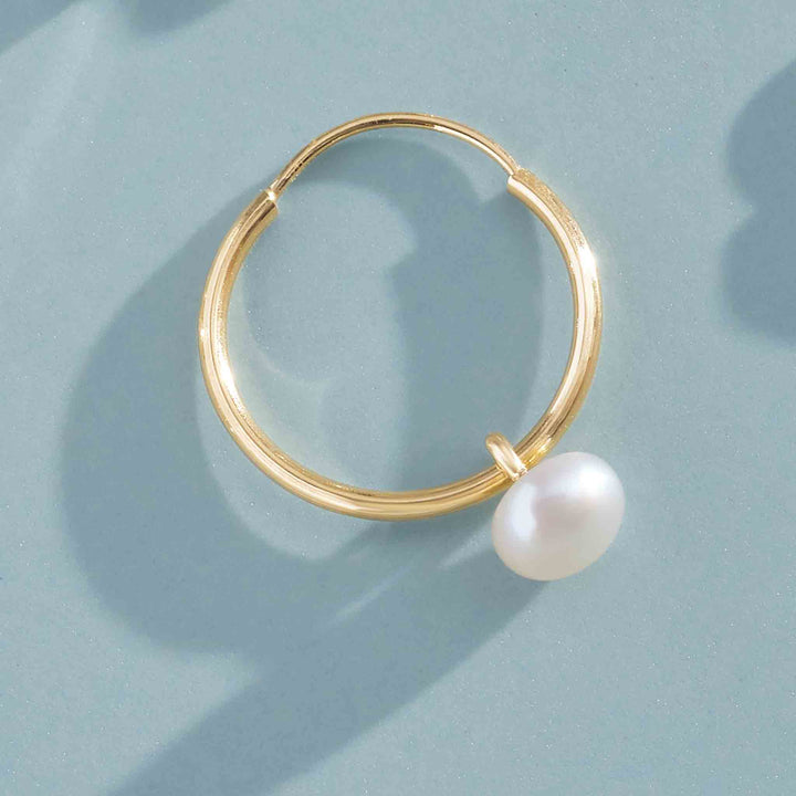 14K gold 12mm endless huggies with Pearl dangle.