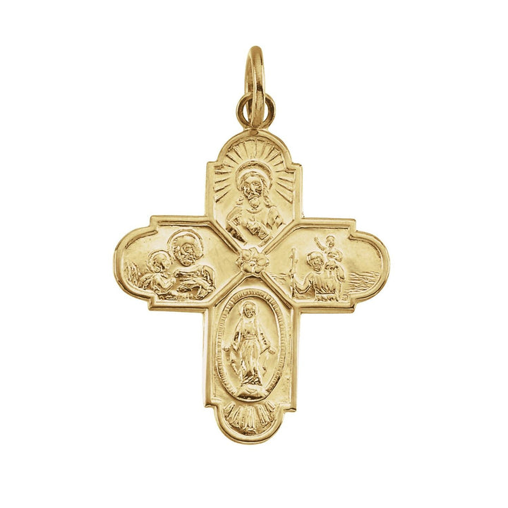 14K solid gold 24.5x21.5 mm four-way cross medal.