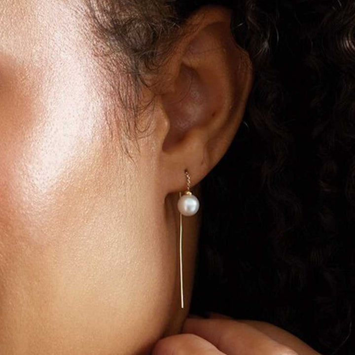 14K Gold Freshwater Cultured Pearl Threader Chain Earrings