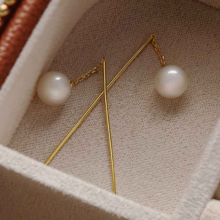 14K Gold Freshwater Cultured Pearl Threader Earrings