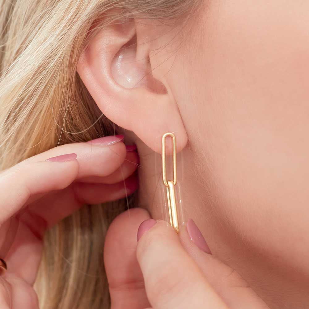 14K Gold Elongated Flat Link Earrings