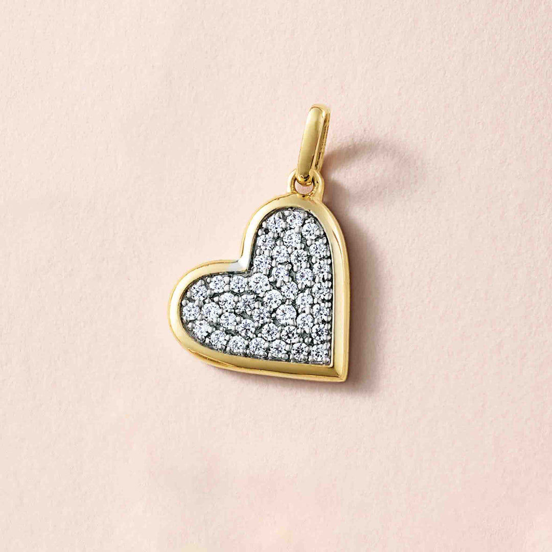 14k yellow gold pave diamond heart pendant.