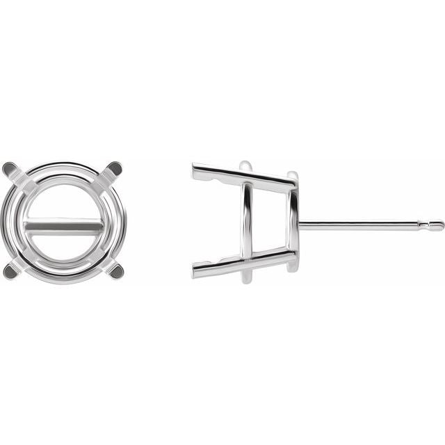 Round Pre-Notched Basket Stud Earring Mounting | Platinum Silver