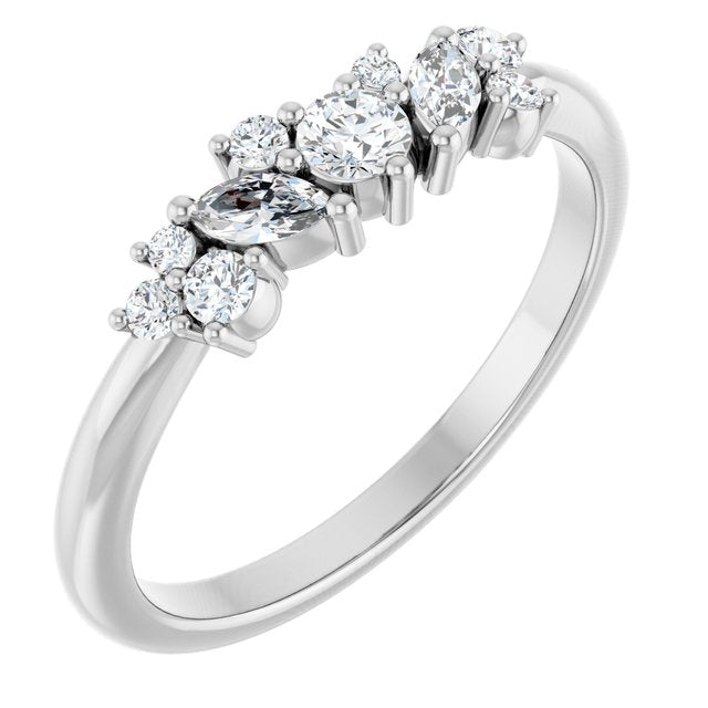 Round Marquise Natural Diamond Stackable Band Ring