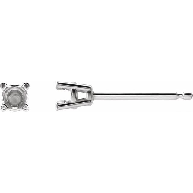 Round Pre-Notched Basket Stud Earring Mounting | Platinum Silver