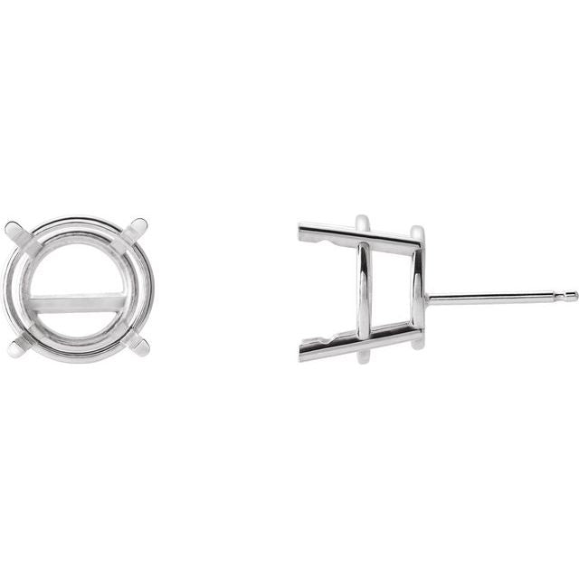 Round Pre-Notched Basket Stud Earring Mounting | Platinum Silver