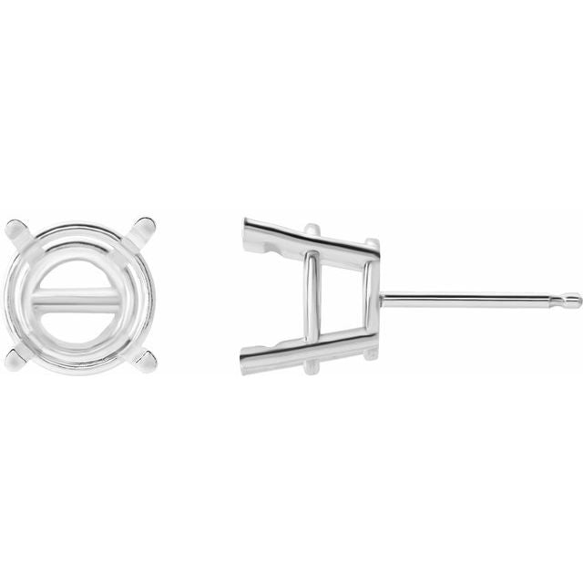 Round Pre-Notched Basket Stud Earring Mounting | Platinum Silver