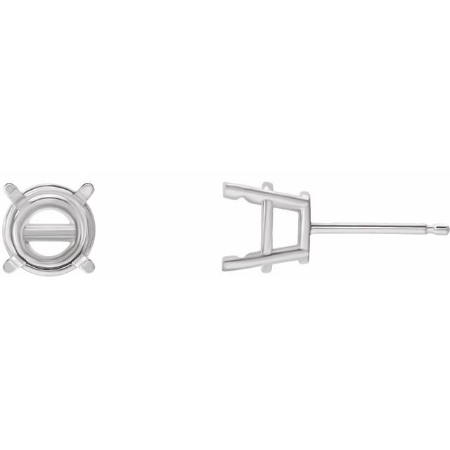 Round Pre-Notched Basket Stud Earring Mounting | Platinum Silver